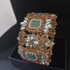 Antique Gold and Green Stone Cuff Bracelet/ Bangle - Exquisite Artificial Jewelry for Festive Occasions