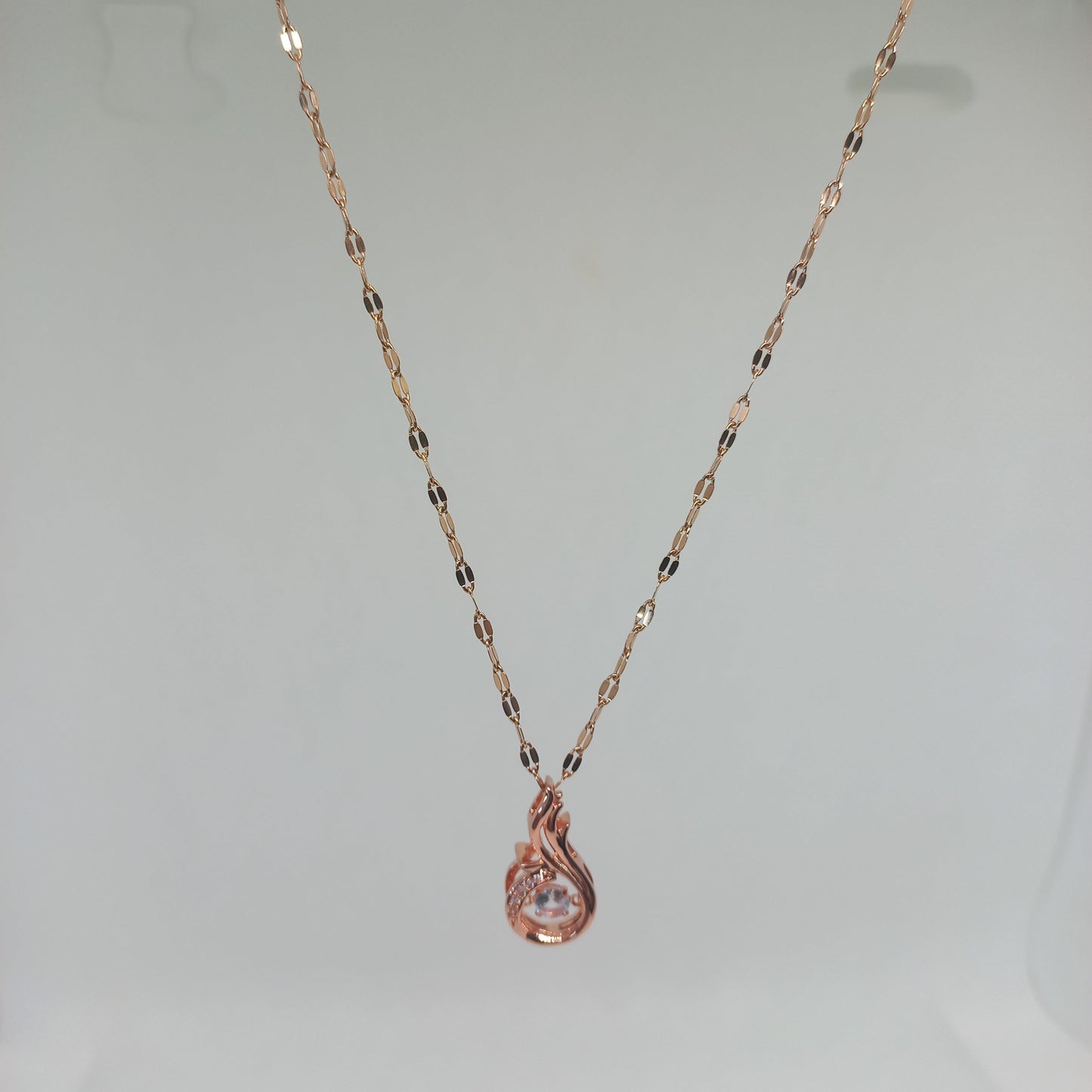 Elegant Rose Gold Teardrop Pendant Necklace with Crystal Accent